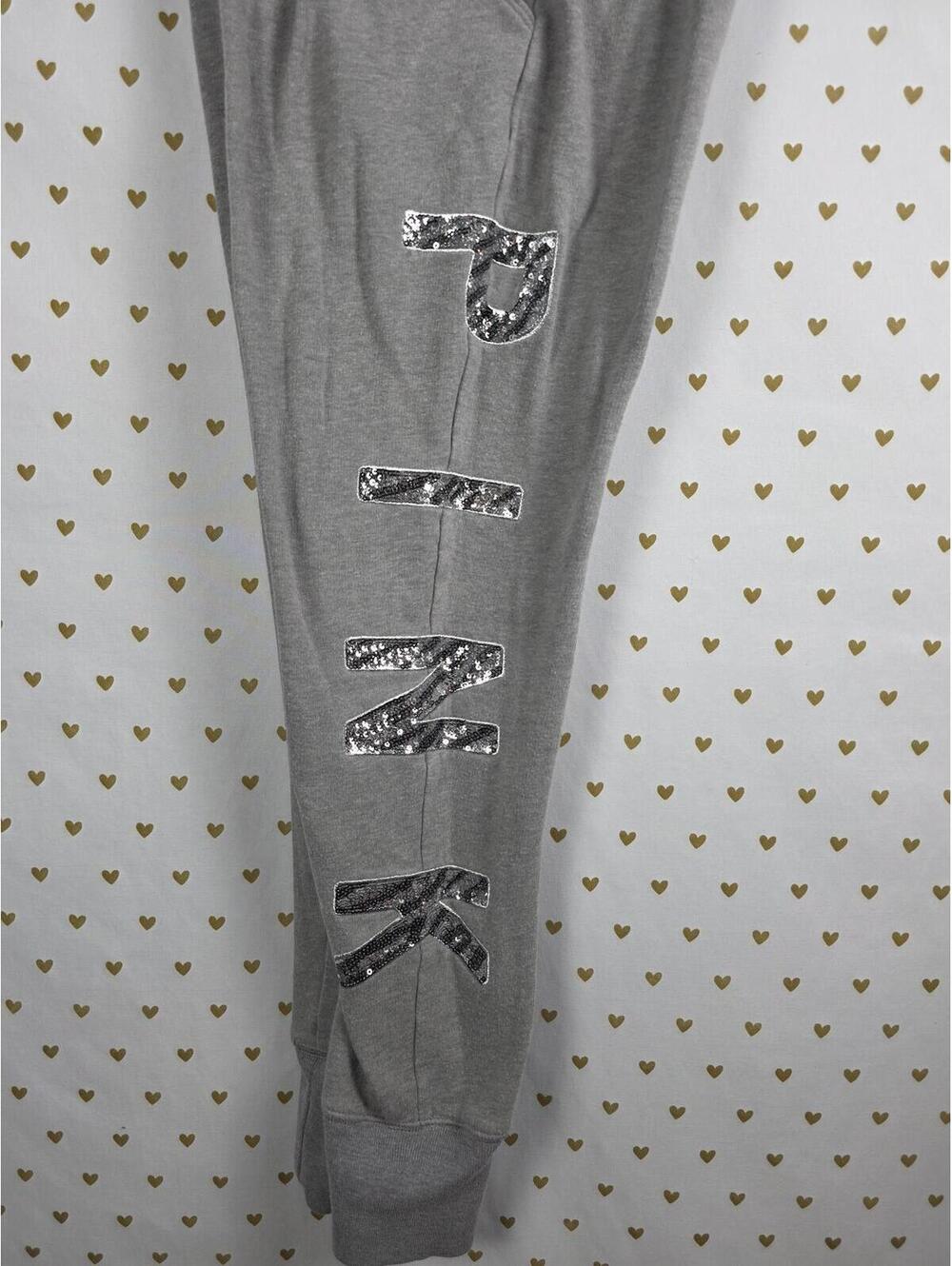 Victorias Secret PINK ZEBRA BLING Sequined Joggers Sweatpants XS Grey
